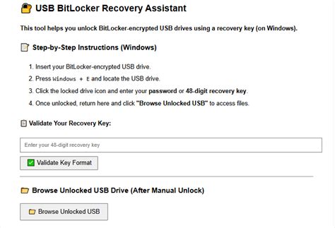 BitLocker USB Recovery Tool – Validate Recovery Key & Unlock Instructions