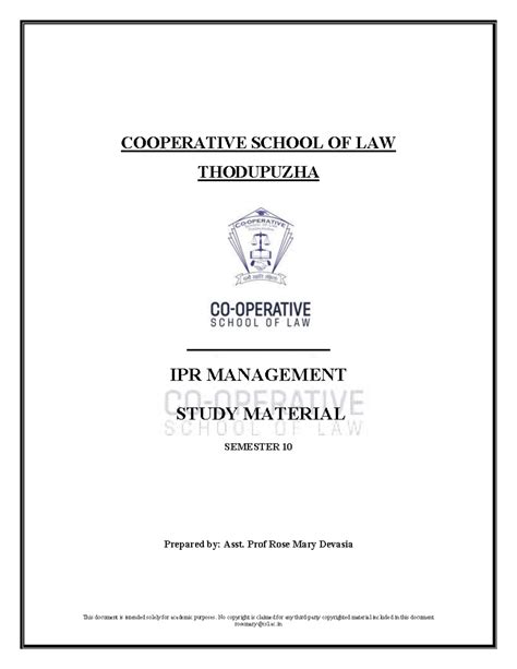 IPR Management Study Material - Semester 10 Notes - Studocu