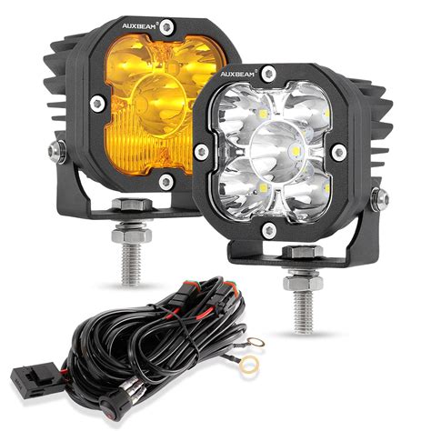 Buy Auxbeam3" 80W LED Pods Cube with Amber Covers, 9600LM Yellow Fog Light Pods Offroad Driving ...