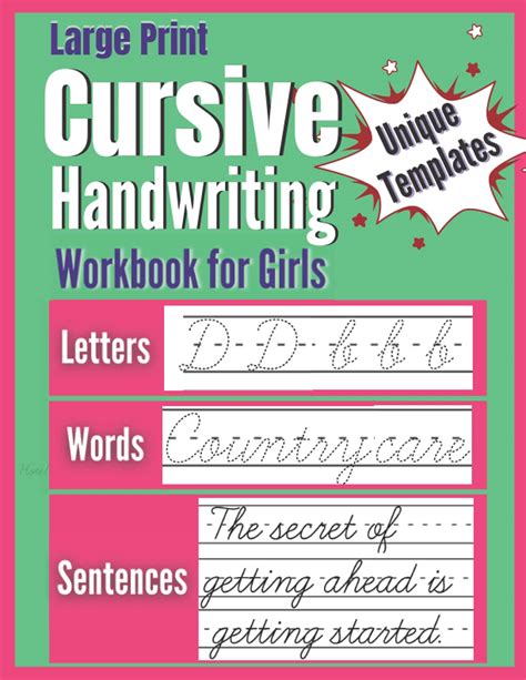 Buy Cursive Handwriting Workbook for Girls: Large Print Practice Book ...
