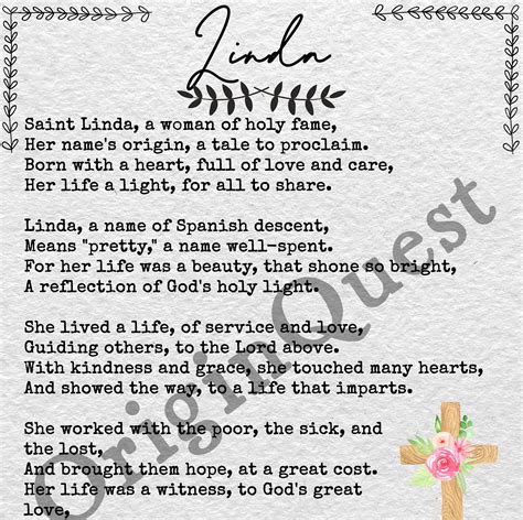 Printable Linda Poem, Name Poem, Digital Poem, Saint Linda Downloadable ...