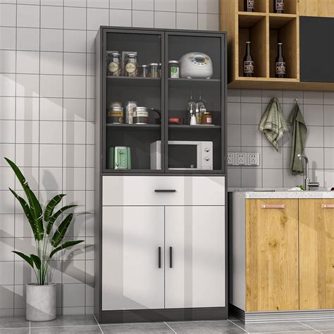 Buy AIEGLE Kitchen Pantry Storage Cabinet with Glass Doors & Drawer ...