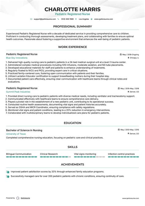 Pediatric Nurse Job Description For Resume
