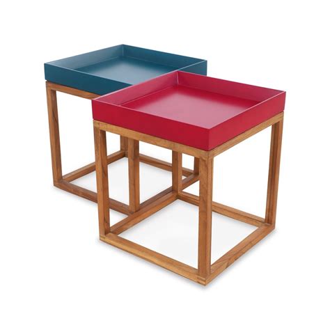 Shop Trei - Teakwood Side Table With Colorful Top Online
