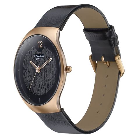 Buy Online Sonata Poze Quartz Analog Black Dial Leather Strap Watch for ...