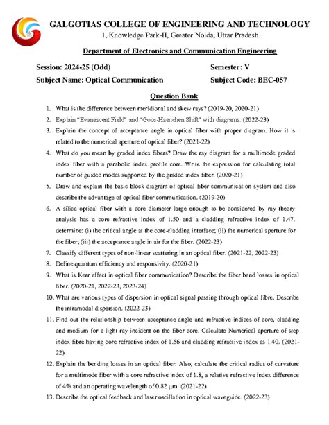 30-QB-Optical Communication: Key Concepts and Questions - Studocu