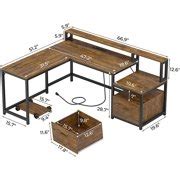 Buy Home Office L Shaped Desk with File Drawer & Charging Stations, 66 ...