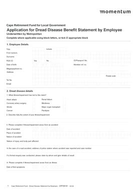 Fillable Online Application for Dread Disease Benefit Statement by ...