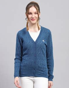 MONTE CARLO Self Design V Neck Casual Women Blue Sweater - Buy MONTE ...