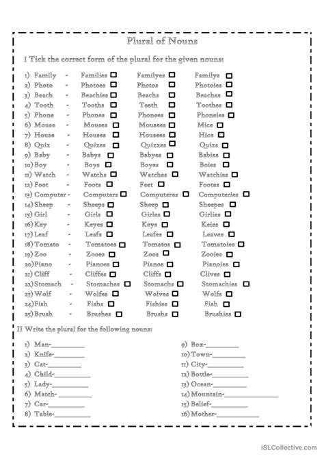 Plural of nouns-Exercises general g…: English ESL worksheets pdf & doc