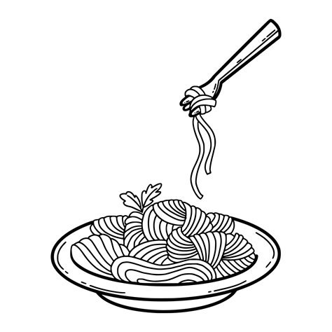 Italian pasta in plate. National dish. Spaghetti. Vector doodle ...