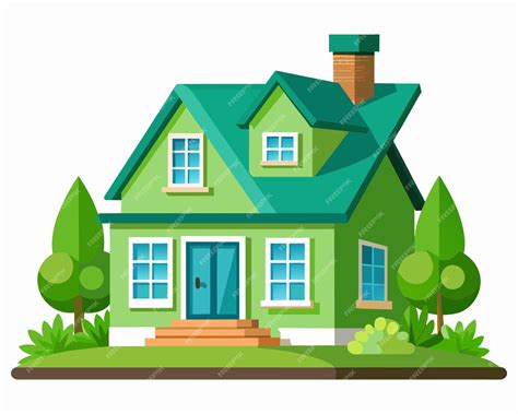 Una casa verde con una puerta azul y un techo verde | Vector Premium