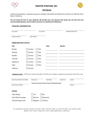 Fillable Online SAMPLE FORM Physical Requirements and Working ...
