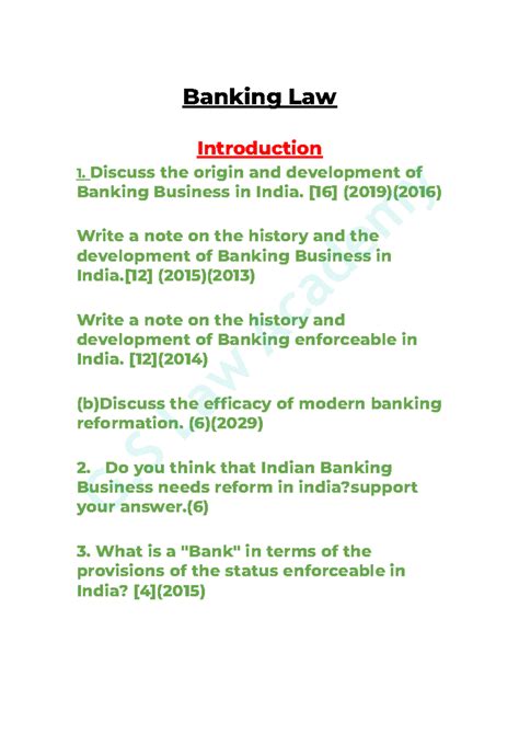 Banking Law 7th Sem: History, Development & Reforms in India - Studocu
