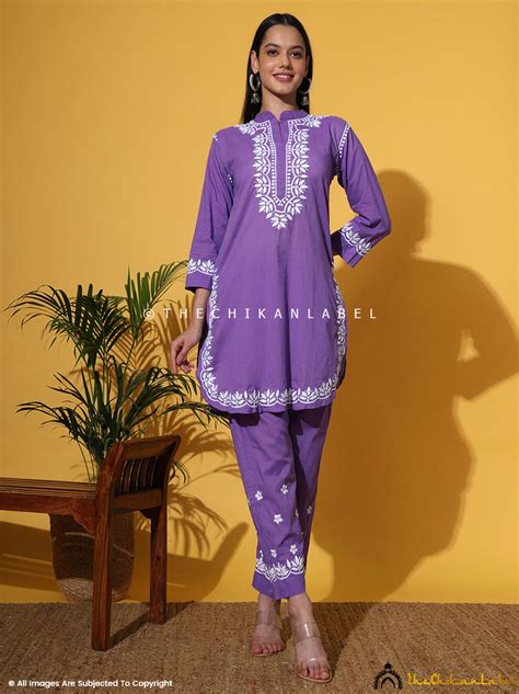 Rumi Lavender Organic Cotton Chikankari Kurta Set | The Chikan Label