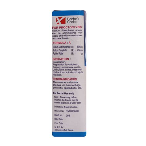 Doctor's Choice Sodium Phosphates Enema BP, 300 (3x100) ml Price, Uses ...