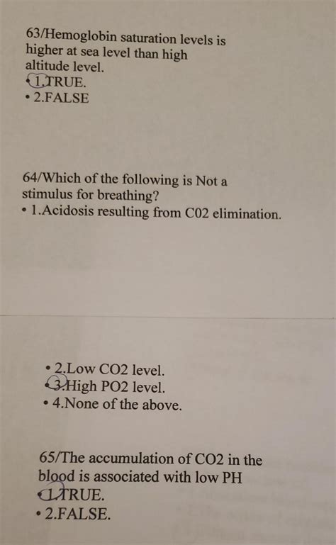 Solved 63/Hemoglobin saturation levels is higher at sea | Chegg.com
