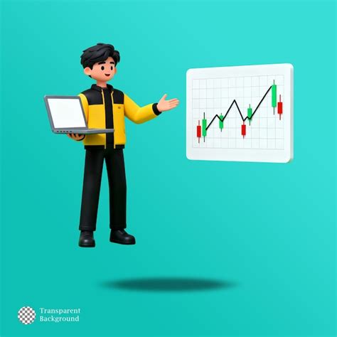 3d businessman with laptop presenting stock market candlestick chart ...