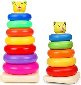 HALO NATION® Rainbow Stacking Rings - Set of 2-7 Pcs & 5 Pcs Ring Tower ...