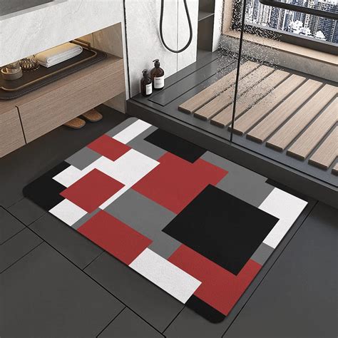 Red Black and White Grey Bath Mat 20"x32" Non Slip Quick Dry Super ...