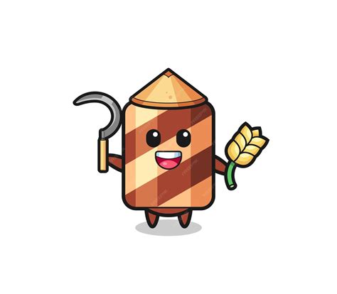 Wafer roll asian farmer holding paddy | Premium Vector
