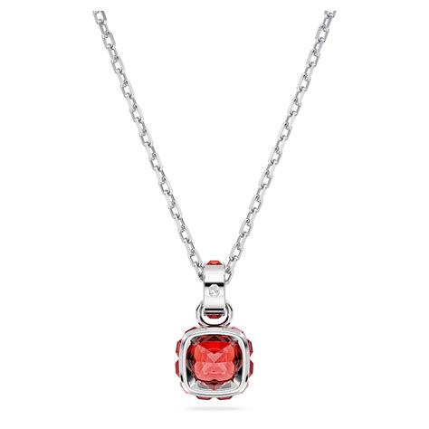 Birthstone pendant, Square cut, July, Red, Rhodium plated | Swarovski