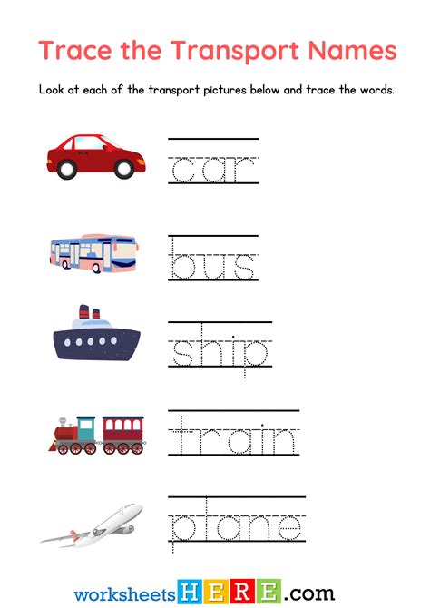 Trace the Transport Names With Pictures PDF Worksheet For Kids and Kind ...
