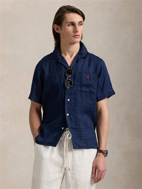 Polo Ralph Lauren Linen Regular Fit Camp Collar Shirt, Newport Navy, L