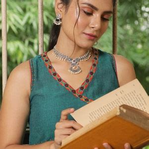 Buy Tarinika Anu Antique Gold Plated Short Necklace & Chandbali Earring ...