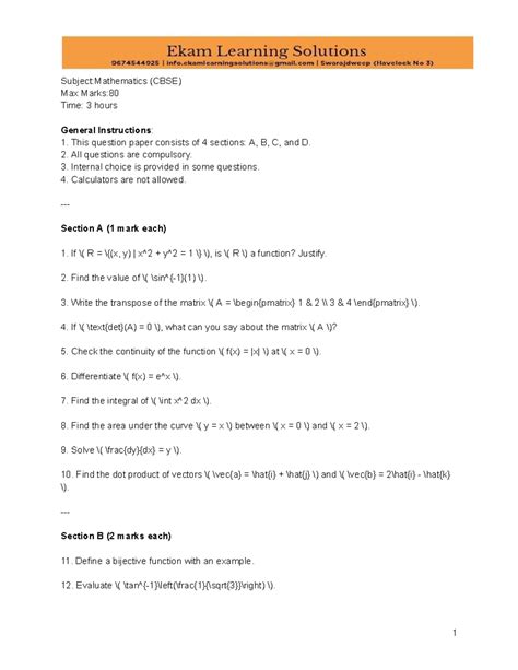 12th Maths Mod Term - Yes - Subject:Mathematics (CBSE) Max Marks: Time ...