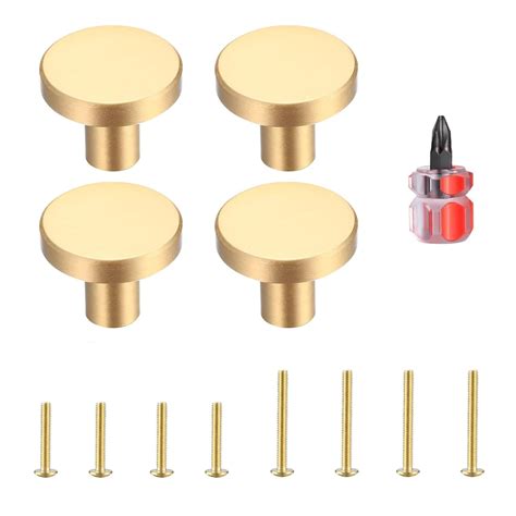 MUZHUPGUZ Gold Cabinet Knobs, 4 Pcs Brushed Brass Round Kitchen Cabinet ...