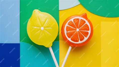 Premium Photo | Elevated view of two citrus fruit lollipops opposite ...