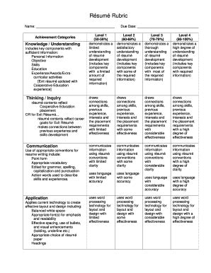 Fillable Online Resume and Cover Letter Rubric.pdf - UCC Co-Op Website ...