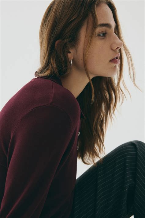 Long-sleeved polo shirt - Burgundy - Ladies | H&M IN