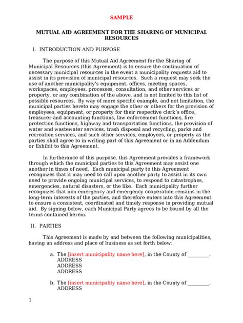 Sample Mutual Aid Agreement for Between Municipalities Doc Template ...