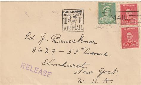 1942 AUSTRALIA - USA… WW2 RELEASE.. [21573] - Mike White UK Postal History