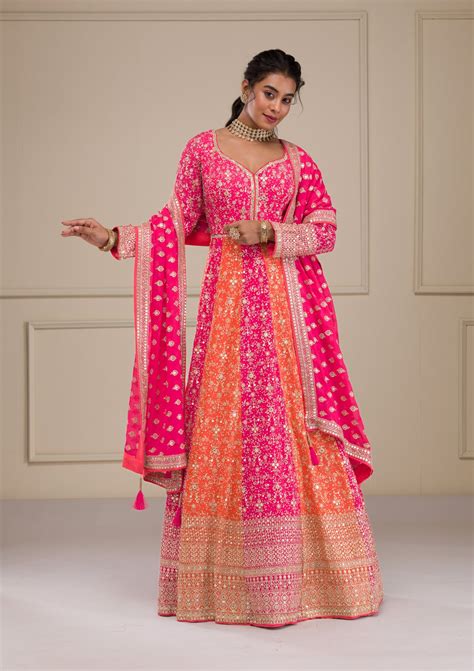 Buy Pink Zariwork Georgette Gown - Koskii