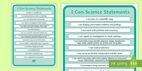 UKS2 I Can Science Statements Display Poster