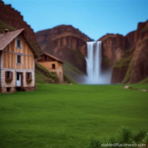 Canyon, Waterfall, and Old Barn House | Stable Diffusion Online