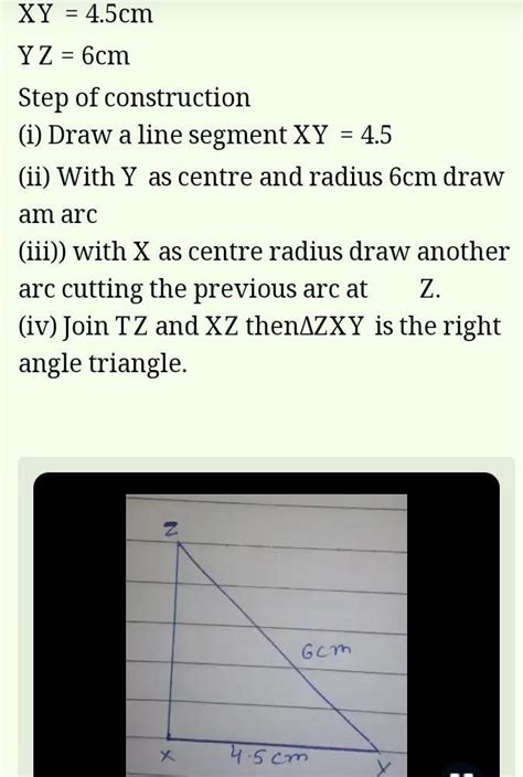 construct a triangle XYZ YZ =4.8 cm and hypotenuse XZ=6.4 cm Angle R ...