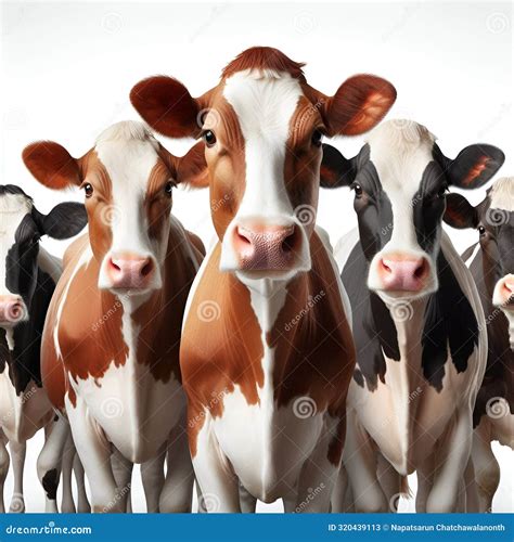 Diverse Dairy Cow Group Portrait , Isolate Image, Generative AI. Stock ...