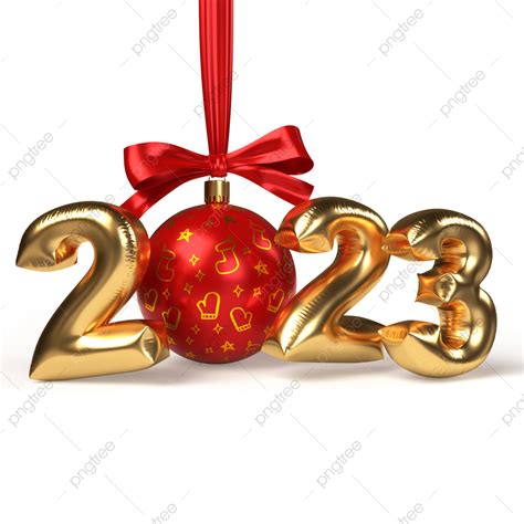 Happy New Year 2023 Gold Letters With A Christmas Toy On Transparent ...