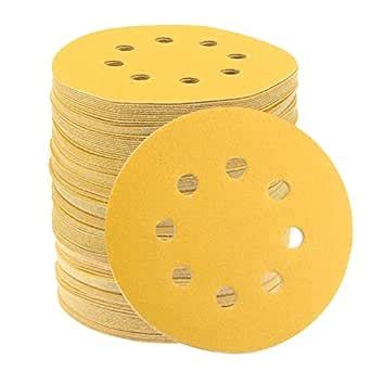 DRLIFE Gold Sanding Disc, 5 Inch 8 Hole Sandpaper Hook and Loop Sanding ...