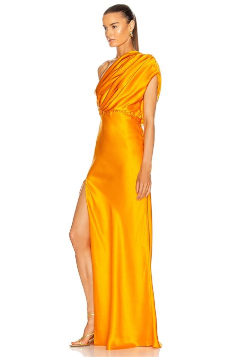 Michelle Mason Asymmetrical Gathered Gown in Mango | FWRD