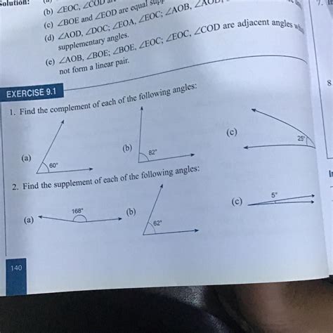 Find the supplement of each of the following angles (a) 168 (b) 62 (c ...