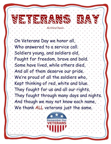 Short Poem For Veterans Day | FREE Printable