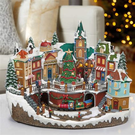 Amazon.com: Christmas Decor Snowy Holiday Village Centerpiece with LED ...
