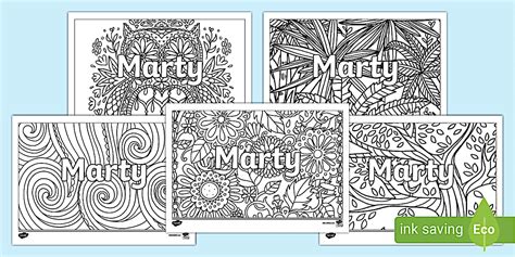 Marty Mindfulness Name Colouring Activity