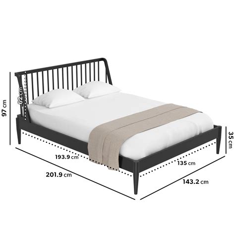 Black Wooden Spindle Mid Century Double Bed Frame - Saskia - Furniture123
