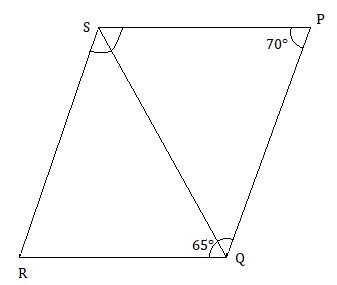 PQRS is a parallelogram in which angle SPQ =70° and angle SQR =65 ...